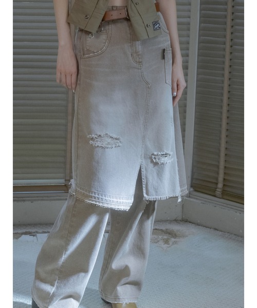 SORIN(ソリン )の「Asymmetric Denim Skirt / アシメトリックデニムスカート(スカート・レディース・インディゴブルー/ブラウン・36/38)」の1枚目の写真