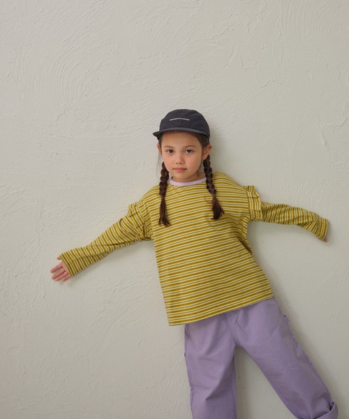 pairmanon(ペアマノン)の「【綿100%】肩フリルボーダーロンT(Tシャツ/カットソー・キッズ・ピンク/イエロー/ライトグリーン/ブルー/ピンク系その他/アイボリー・110/90/120/140/100/130/150)」の16枚目の写真