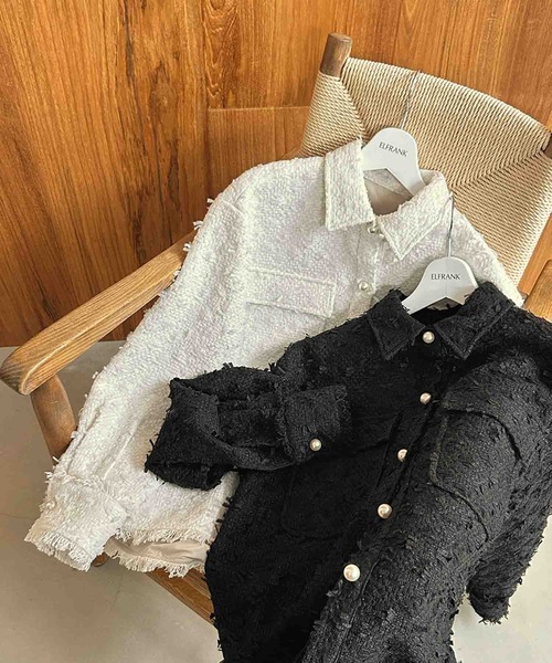 ELFRANK(エルフランク)の「【2026AW】【M~Lサイズ展開】リボンツイードシャツジャケット《着用動画あり》(テーラードジャケット・レディース・オフホワイト/ブラック・M/L)」の3枚目の写真