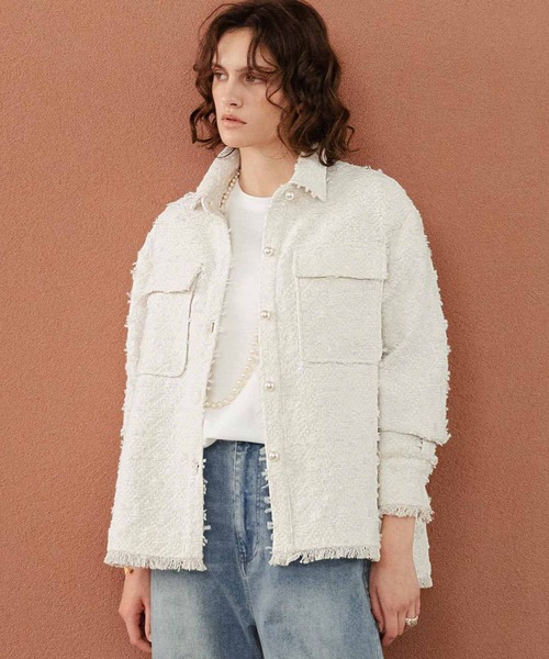 ELFRANK(エルフランク)の「【2026AW】【M~Lサイズ展開】リボンツイードシャツジャケット《着用動画あり》(テーラードジャケット・レディース・オフホワイト/ブラック・M/L)」の4枚目の写真
