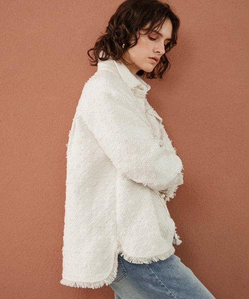 ELFRANK(エルフランク)の「【2026AW】【M~Lサイズ展開】リボンツイードシャツジャケット《着用動画あり》(テーラードジャケット・レディース・オフホワイト/ブラック・M/L)」の6枚目の写真
