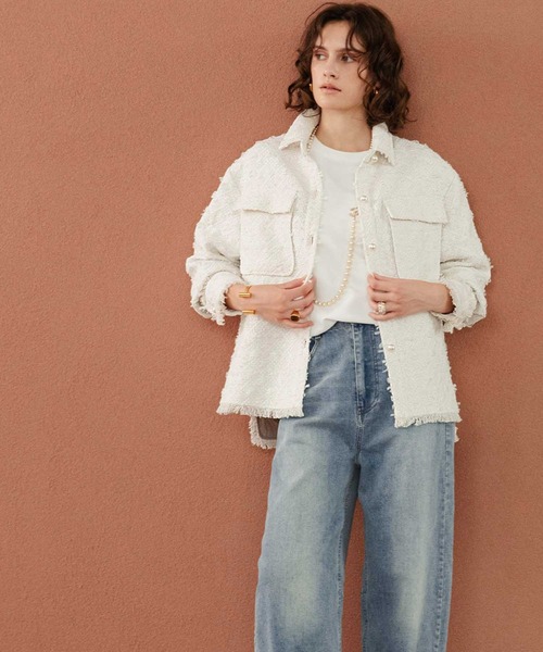 ELFRANK(エルフランク)の「【2026AW】【M~Lサイズ展開】リボンツイードシャツジャケット《着用動画あり》(テーラードジャケット・レディース・オフホワイト/ブラック・M/L)」の9枚目の写真