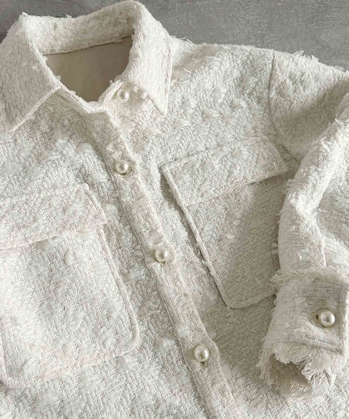 ELFRANK(エルフランク)の「【2026AW】【M~Lサイズ展開】リボンツイードシャツジャケット《着用動画あり》(テーラードジャケット・レディース・オフホワイト/ブラック・M/L)」の11枚目の写真