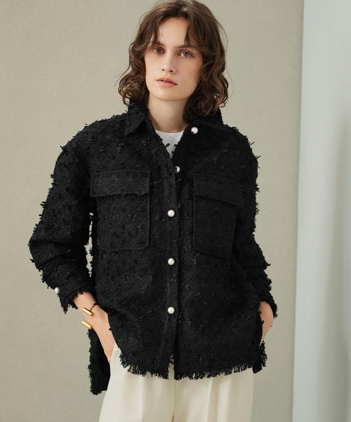 ELFRANK(エルフランク)の「【2026AW】【M~Lサイズ展開】リボンツイードシャツジャケット《着用動画あり》(テーラードジャケット・レディース・オフホワイト/ブラック・M/L)」の12枚目の写真