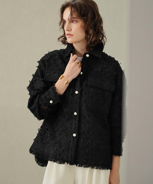 ELFRANK(エルフランク)の「【2026AW】【M~Lサイズ展開】リボンツイードシャツジャケット《着用動画あり》(テーラードジャケット・レディース・オフホワイト/ブラック・M/L)」の13枚目の写真