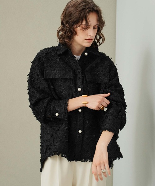 ELFRANK(エルフランク)の「【2026AW】【M~Lサイズ展開】リボンツイードシャツジャケット《着用動画あり》(テーラードジャケット・レディース・オフホワイト/ブラック・M/L)」の14枚目の写真