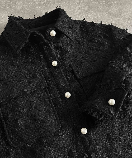 ELFRANK(エルフランク)の「【2026AW】【M~Lサイズ展開】リボンツイードシャツジャケット《着用動画あり》(テーラードジャケット・レディース・オフホワイト/ブラック・M/L)」の18枚目の写真
