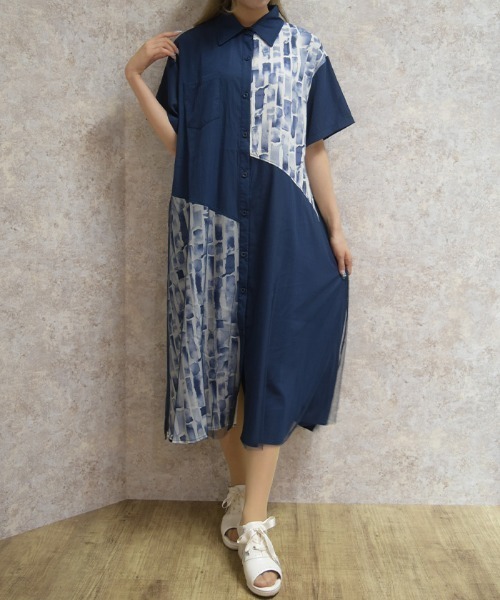 axes femme(アクシーズファム)の「チュール重ねシャツワンピース(ワンピース・レディース・ネイビー・FREE)」の1枚目の写真