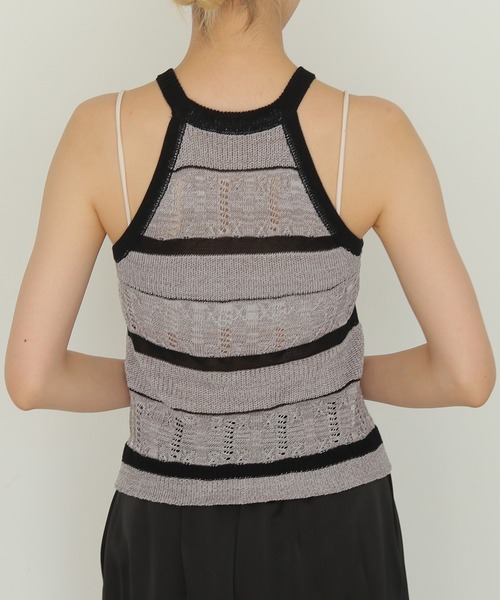 cheriella(シェリエラ)の「【cheriella】透かしボーダーアメスリニット SHEER BORDER AMERICAN SLEEVE KNIT(キャミソール・レディース・ベージュ/グレー・FREE)」の5枚目の写真