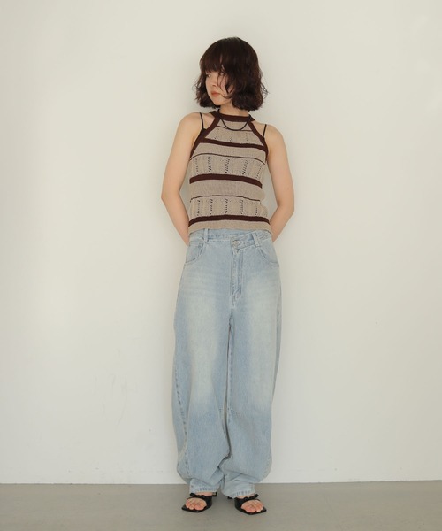 cheriella(シェリエラ)の「【cheriella】透かしボーダーアメスリニット SHEER BORDER AMERICAN SLEEVE KNIT(キャミソール・レディース・ベージュ/グレー・FREE)」の17枚目の写真