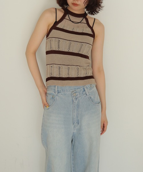 cheriella(シェリエラ)の「【cheriella】透かしボーダーアメスリニット SHEER BORDER AMERICAN SLEEVE KNIT(キャミソール・レディース・ベージュ/グレー・FREE)」の18枚目の写真