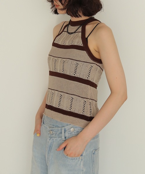 cheriella(シェリエラ)の「【cheriella】透かしボーダーアメスリニット SHEER BORDER AMERICAN SLEEVE KNIT(キャミソール・レディース・ベージュ/グレー・FREE)」の22枚目の写真