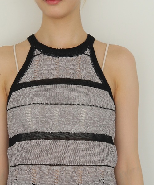 cheriella(シェリエラ)の「【cheriella】透かしボーダーアメスリニット SHEER BORDER AMERICAN SLEEVE KNIT(キャミソール・レディース・ベージュ/グレー・FREE)」の9枚目の写真