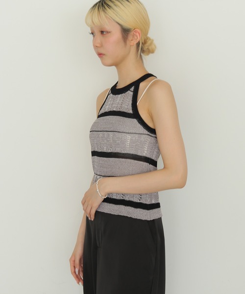 cheriella(シェリエラ)の「【cheriella】透かしボーダーアメスリニット SHEER BORDER AMERICAN SLEEVE KNIT(キャミソール・レディース・ベージュ/グレー・FREE)」の11枚目の写真