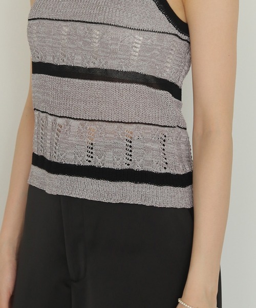 cheriella(シェリエラ)の「【cheriella】透かしボーダーアメスリニット SHEER BORDER AMERICAN SLEEVE KNIT(キャミソール・レディース・ベージュ/グレー・FREE)」の10枚目の写真