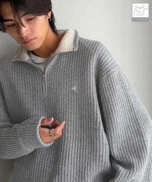 Java（ジャバ）の「【アンチピリング加工】《JaVaジャバコラボ》ゆるっと着るだけ、洒落感たっぷり。襟裏配色ハーフジップ畦編みオーバーサイズニット（ニット/セーター）」