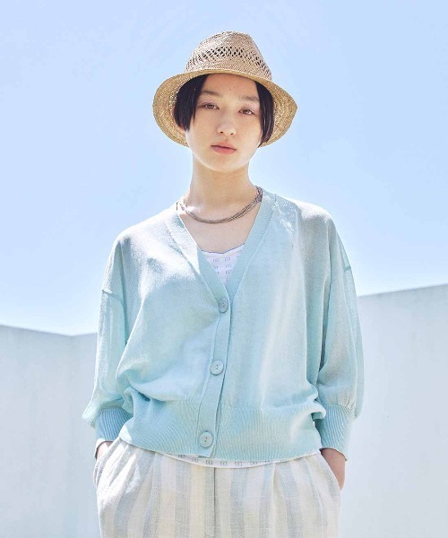 MEDE19F(メデジュウキュウ)の「MEDE19F 麻混シアーカーディガン(カーディガン/ボレロ・レディース・ライトピンク/ライトブルー/ブラック・M/L/LL/3L)」の1枚目の写真