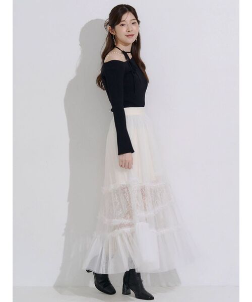 MERCURYDUO(マーキュリーデュオ)の「2WAYパールチェーンカットアウトニット(ニット/セーター・レディース・ベージュ/ブラック/ミント/ブラウン・FREE)」の9枚目の写真
