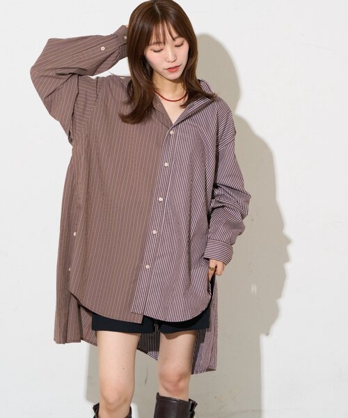 etsinta(エシンタ)の「【etsinta】リメイクオーバーシャツ(シャツ/ブラウス・レディース・ダークブルー/ブラウン/ネイビー・ONE SIZE)」の1枚目の写真