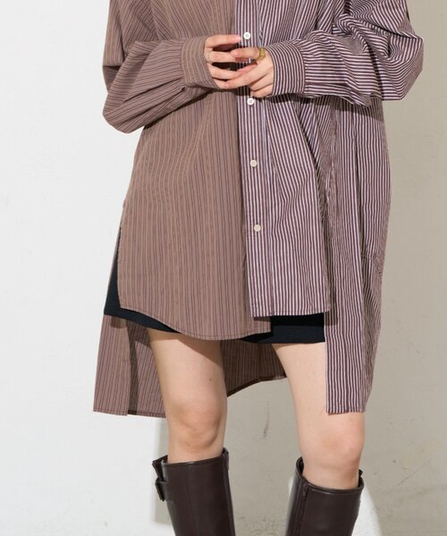 etsinta(エシンタ)の「【etsinta】リメイクオーバーシャツ(シャツ/ブラウス・レディース・ダークブルー/ブラウン/ネイビー・ONE SIZE)」の4枚目の写真