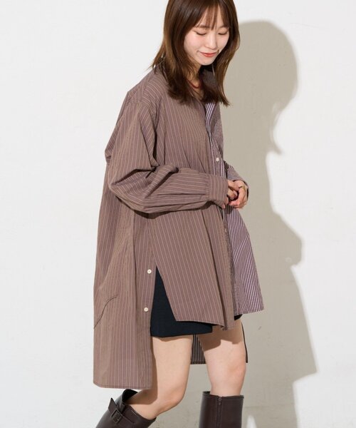etsinta(エシンタ)の「【etsinta】リメイクオーバーシャツ(シャツ/ブラウス・レディース・ダークブルー/ブラウン/ネイビー・ONE SIZE)」の6枚目の写真