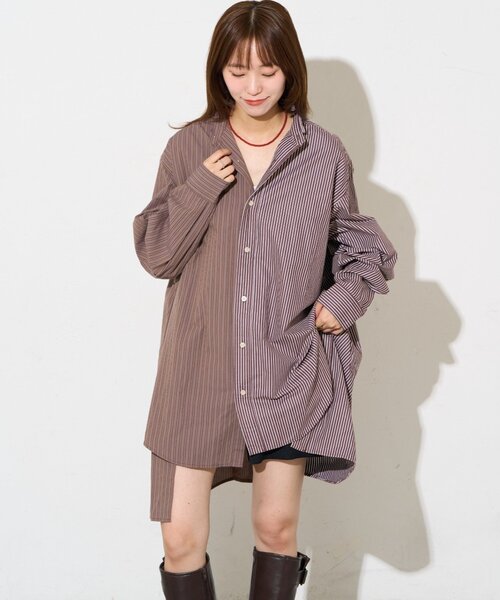 etsinta(エシンタ)の「【etsinta】リメイクオーバーシャツ(シャツ/ブラウス・レディース・ダークブルー/ブラウン/ネイビー・ONE SIZE)」の7枚目の写真
