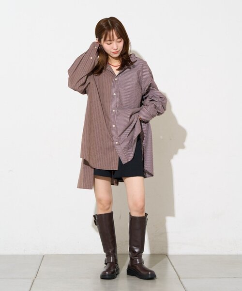 etsinta(エシンタ)の「【etsinta】リメイクオーバーシャツ(シャツ/ブラウス・レディース・ダークブルー/ブラウン/ネイビー・ONE SIZE)」の11枚目の写真