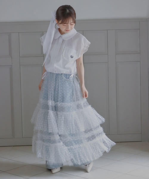 umm.clair(ウムクレール)の「No sleeve bow tie shirt(シャツ/ブラウス・レディース・ライトブルー/オフホワイト・FREE)」の3枚目の写真