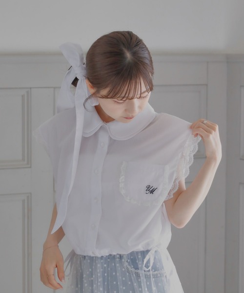 umm.clair(ウムクレール)の「No sleeve bow tie shirt(シャツ/ブラウス・レディース・ライトブルー/オフホワイト・FREE)」の4枚目の写真