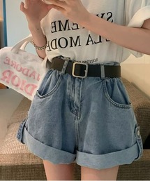 デニム折り返しショートパンツ
