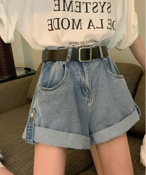 VENCEEXCHANGE（ヴァンスエクスチェンジ）の「デニム折り返しショートパンツ（その他パンツ・レディース・ブルー・S/M/L）」の2枚目の写真