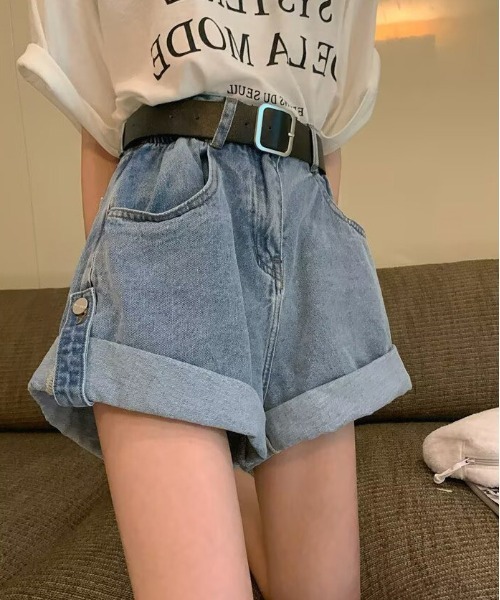 VENCEEXCHANGE（ヴァンスエクスチェンジ）の「デニム折り返しショートパンツ（その他パンツ・レディース・ブルー・S/M/L）」の3枚目の写真
