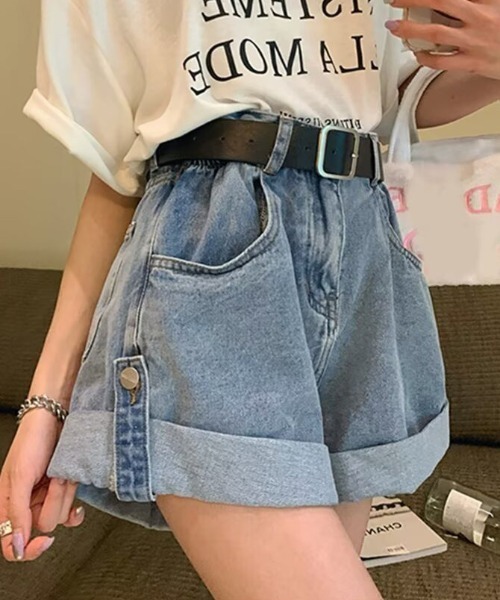 VENCEEXCHANGE（ヴァンスエクスチェンジ）の「デニム折り返しショートパンツ（その他パンツ・レディース・ブルー・S/M/L）」の4枚目の写真