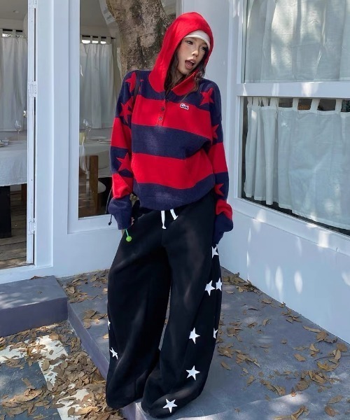 AsRiRe（アスリレイ）の「26aw スター柄切替ビッグポケットワイドスウェットパンツ（スウェットパンツ・レディース・ブラック/イエロー/グレー・M）」の22枚目の写真