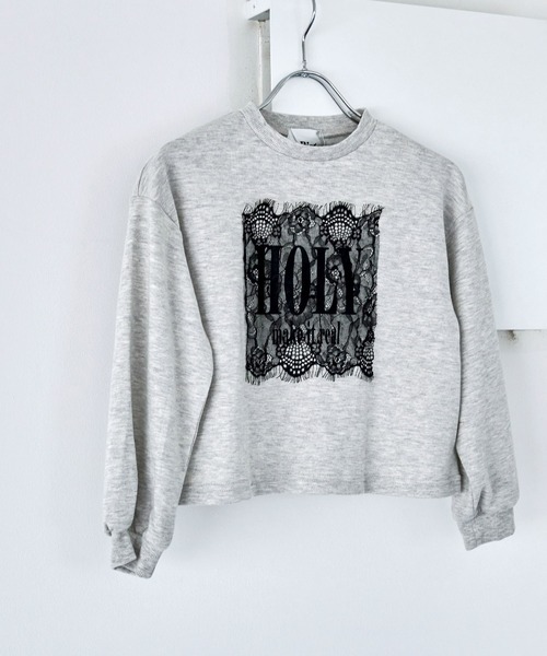 Piet(ピエット)の「レース使い ロゴ ロンT(Tシャツ/カットソー・キッズ・オフホワイト/ブラック/グレー・100/110/120/130)」の1枚目の写真