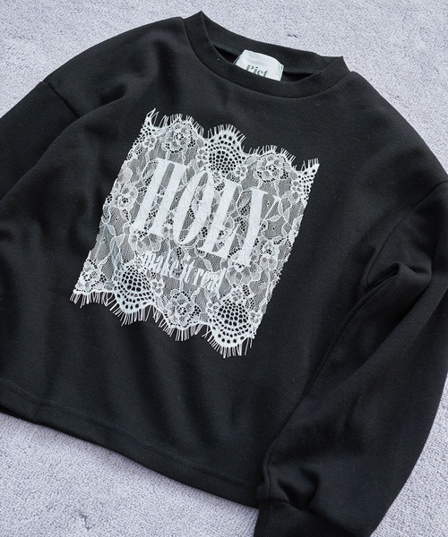 Piet(ピエット)の「レース使い ロゴ ロンT(Tシャツ/カットソー・キッズ・オフホワイト/ブラック/グレー・100/110/120/130)」の3枚目の写真
