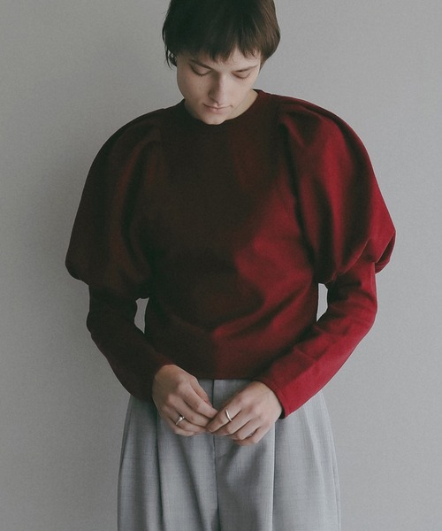 MANOF(マノフ)の「TUCK PUFF KNIT(ニット/セーター・レディース・グレー/レッド/アイボリー・F)」の12枚目の写真