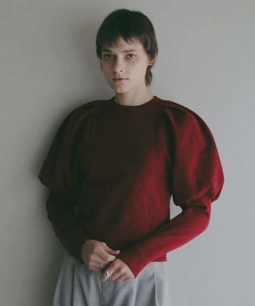 MANOF(マノフ)の「TUCK PUFF KNIT(ニット/セーター・レディース・グレー/レッド/アイボリー・F)」の13枚目の写真