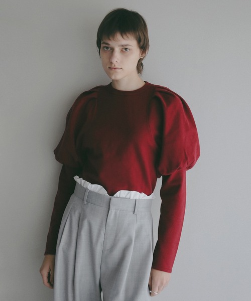 MANOF(マノフ)の「TUCK PUFF KNIT(ニット/セーター・レディース・グレー/レッド/アイボリー・F)」の15枚目の写真