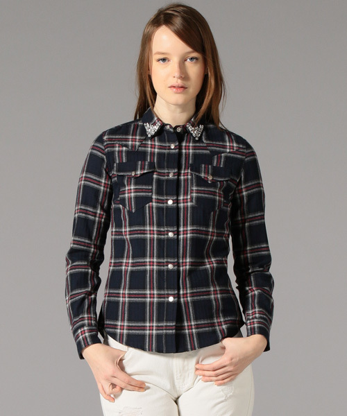 GUILD PRIME（ギルドプライム）の「【GUILD PRIME】WOMENS ビジューチェックシャツ（シャツ/ブラウス・レディース・ネイビー・36/34）」の11枚目の写真