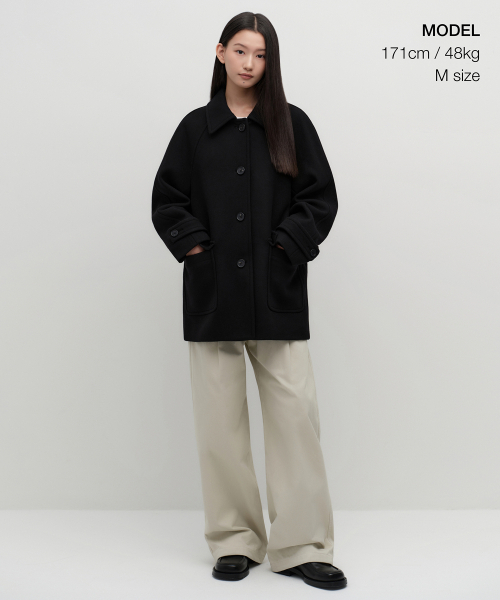 MUSINSA STANDARD WOMAN（ムシンサスタンダードウーマン）の「ウィメンズカシミヤブレンドハーフバルマカンコート[ブラック]（チェスターコート・レディース・その他・X-SMALL/S/M/L）」の2枚目の写真