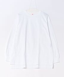 【HANES/ヘインズ】【ヘビーウェイト（肉厚）のコットン100％生地を使用】1P BEEFY-T for HER ボリュームスリーブTシャツ 長袖 無地 シンプル タフ サイドスリット 華奢見え タグレス仕様