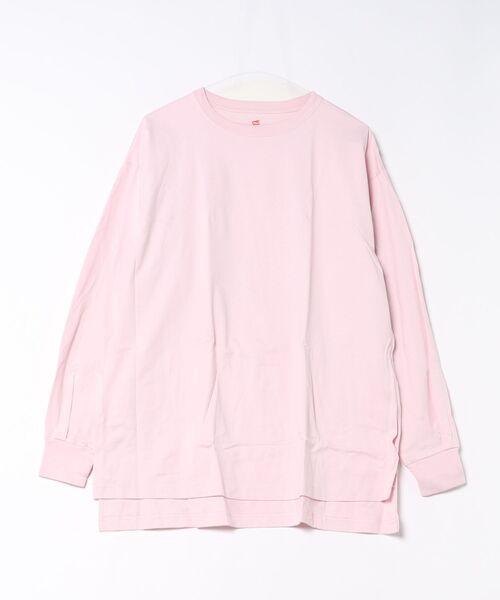 HANES(ヘインズ)の「【HANES/ヘインズ】【ヘビーウェイト(肉厚)のコットン100%生地を使用】1P BEEFY-T for HER ボリュームスリーブTシャツ 長袖 無地 シンプル タフ サイドスリット 華奢見え タグレス仕様(Tシャツ/カットソー・レディース・ブラック/ホワイト/ピンク・FREE)」の3枚目の写真