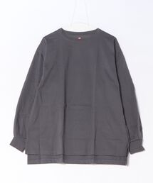 【HANES/ヘインズ】【ヘビーウェイト(肉厚)のコットン100%生地を使用】1P BEEFY-T for HER ボリュームスリーブTシャツ 長袖 無地 シンプル タフ サイドスリット 華奢見え タグレス仕様
