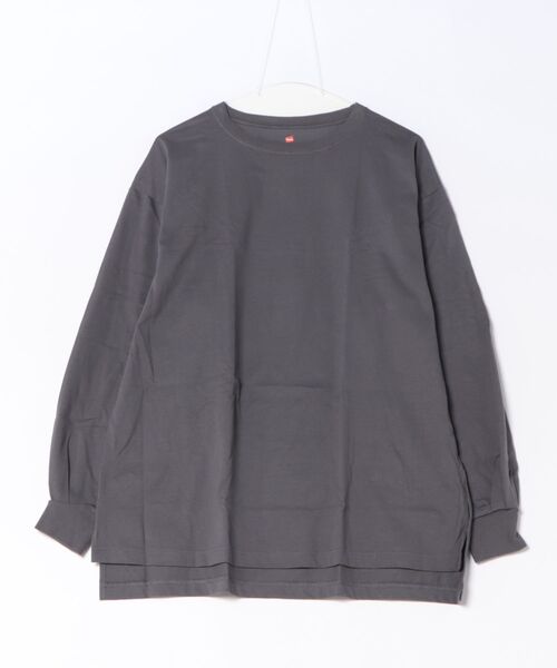HANES(ヘインズ)の「【HANES/ヘインズ】【ヘビーウェイト(肉厚)のコットン100%生地を使用】1P BEEFY-T for HER ボリュームスリーブTシャツ 長袖 無地 シンプル タフ サイドスリット 華奢見え タグレス仕様(Tシャツ/カットソー・レディース・ブラック/ホワイト/ピンク・FREE)」の2枚目の写真