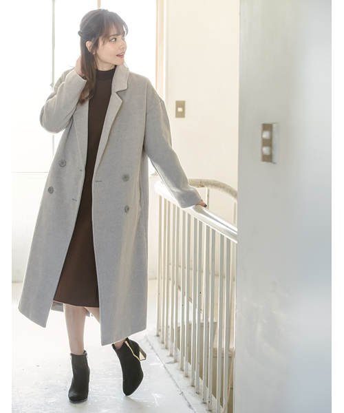 Re:EDIT（リエディ）の「[リエディ]ダブルボタンチェスターコートアウター/コート（チェスターコート・レディース・グレー/チャコールグレー/ブラック/サックスブルー/ベージュ/ピンクベージュ・MEDIUM/LARGE）」の4枚目の写真