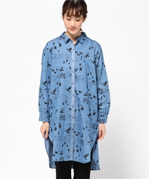 rovtski（ロフトスキー）の「スキー柄ワンピースシャツ（シャツワンピース・レディース・ブルー・FREE）」の2枚目の写真