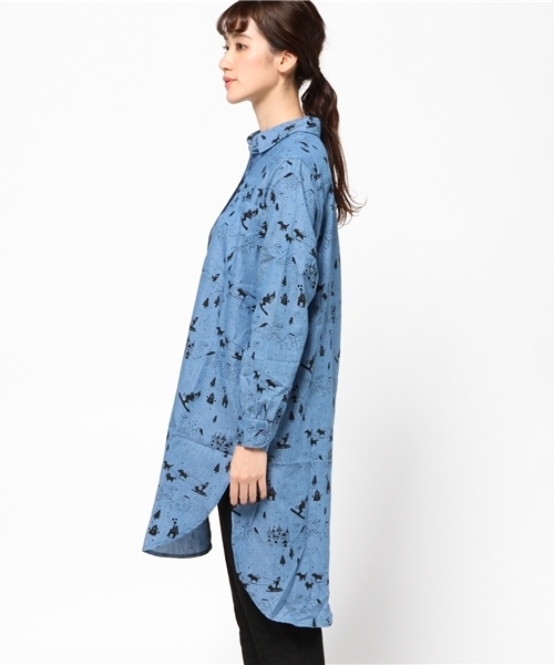 rovtski（ロフトスキー）の「スキー柄ワンピースシャツ（シャツワンピース・レディース・ブルー・FREE）」の3枚目の写真