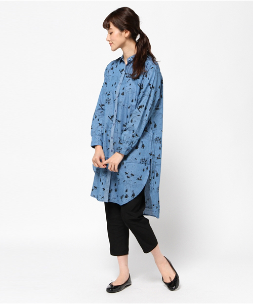 rovtski（ロフトスキー）の「スキー柄ワンピースシャツ（シャツワンピース・レディース・ブルー・FREE）」の5枚目の写真