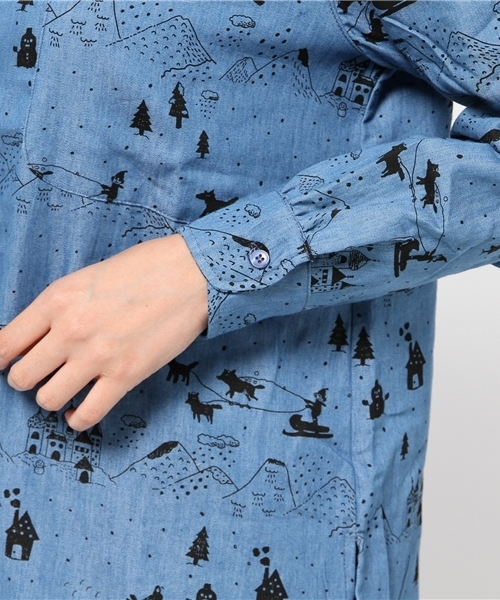 rovtski（ロフトスキー）の「スキー柄ワンピースシャツ（シャツワンピース・レディース・ブルー・FREE）」の7枚目の写真